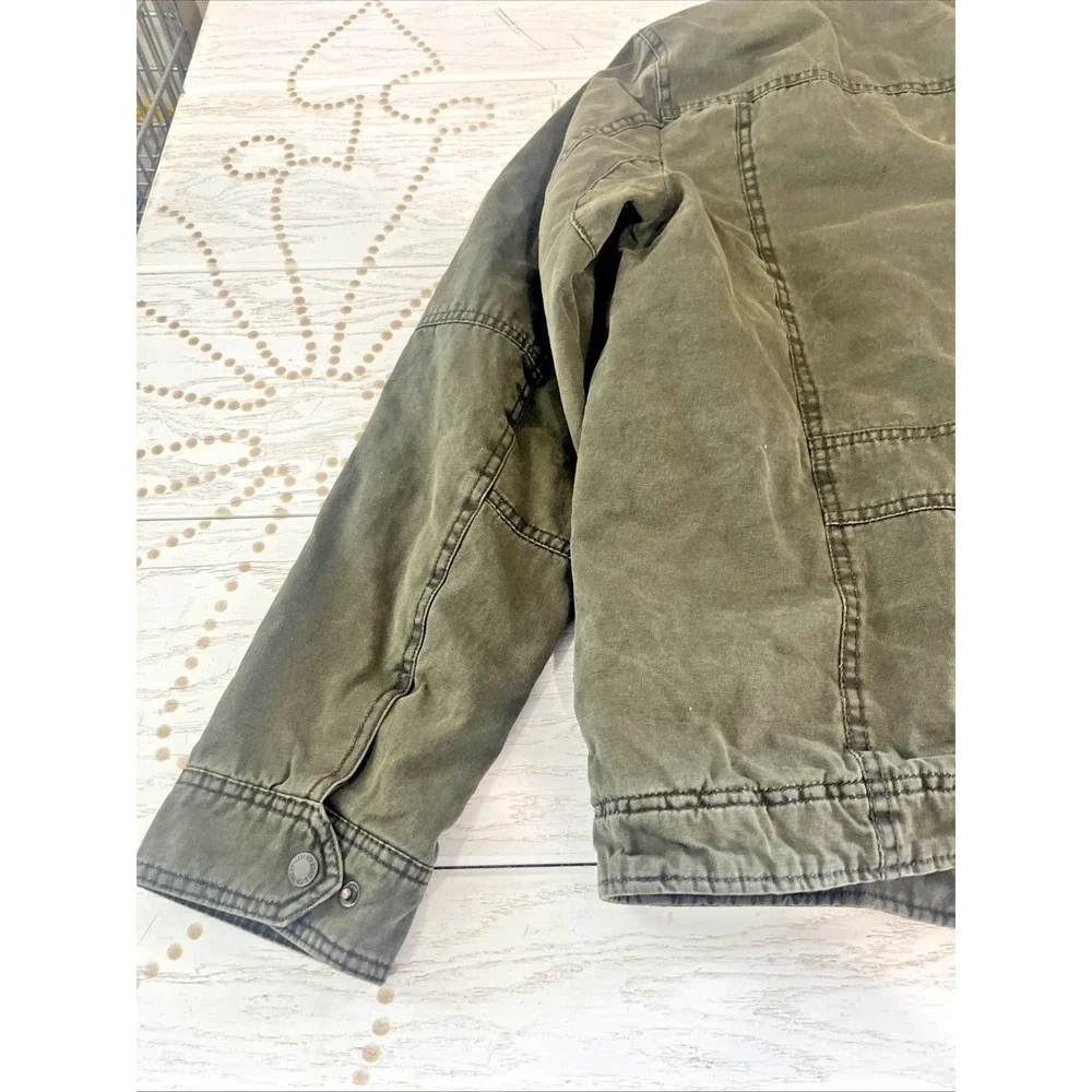 Levis Sherpa Lined Hooded Utility Jacket Mens S Olive Military Field Coat